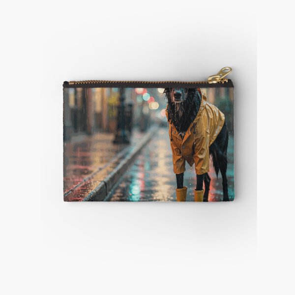 Item preview, Black Dog in Yellow Raincoat on Rainy Street designed and sold by NicolasSoto.