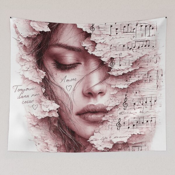 Item preview, Romantic Music Notes Woman Portrait designed and sold by GRFORA.