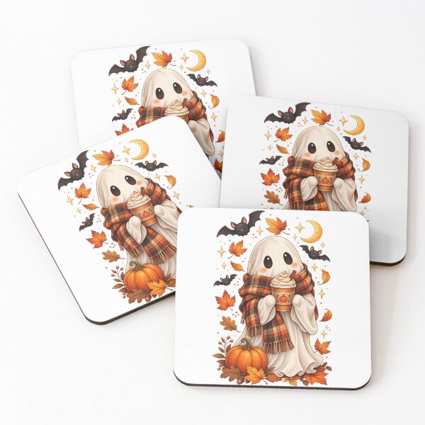 Item preview, Cozy Ghost with Pumpkin Spice Latte – Cute Fall Halloween Design designed and sold by MentShop1.