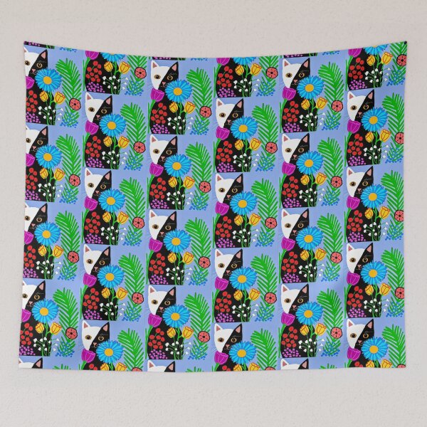 Item preview, cat, flowers, colorful, vibrant, nature, feline, floral, garden, black and white Colorful Flowers designed and sold by Elaine M Hayward .
