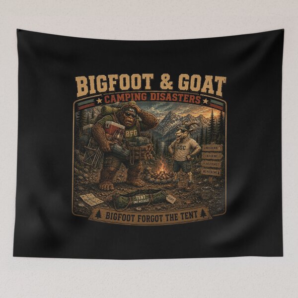 Item preview, Bigfoot And Goat Camping Disasters Bigfoot Forgot The Tent Vintage Camping Shirt designed and sold by NicheBloom.