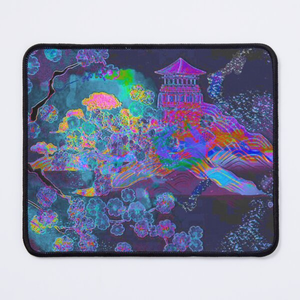 Item preview, Neon Sakura Dreamscape – Indigo & Magenta Pagoda Art designed and sold by BatNature.