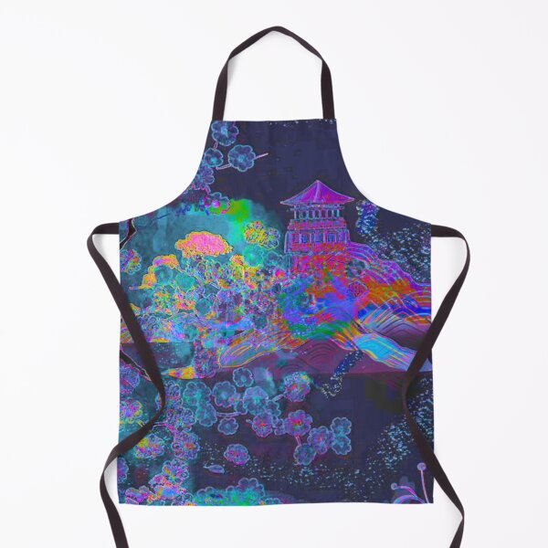 Item preview, Neon Sakura Dreamscape – Indigo & Magenta Pagoda Art designed and sold by BatNature.