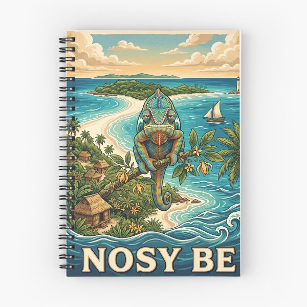 Item preview, NOSY BE Vintage Travel Illustration - Ornate Chameleon Perching in a Tropical Bay designed and sold by ZUMERI.