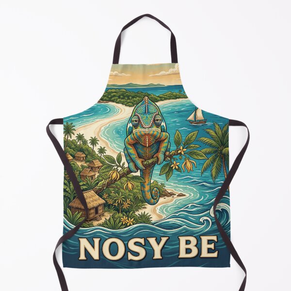 Item preview, NOSY BE Vintage Travel Illustration - Ornate Chameleon Perching in a Tropical Bay designed and sold by ZUMERI.