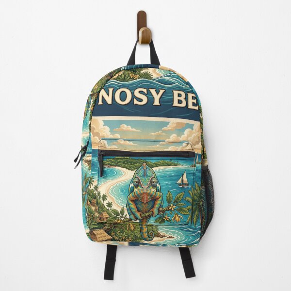 Item preview, NOSY BE Vintage Travel Illustration - Ornate Chameleon Perching in a Tropical Bay designed and sold by ZUMERI.