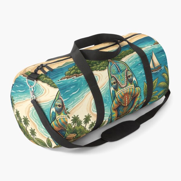 Item preview, NOSY BE Vintage Travel Illustration - Ornate Chameleon Perching in a Tropical Bay designed and sold by ZUMERI.