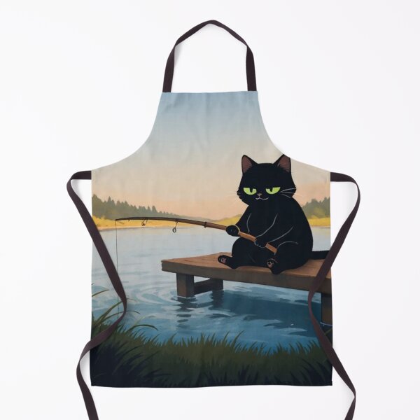 Item preview, Black Cat Fishing on Wooden Pier – Whimsical Sunset Lake Art designed and sold by BLUESKY11a.