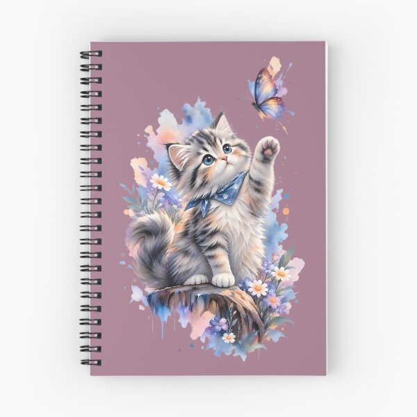 Item preview, Whimsical Fluffy Kitten and Butterfly Watercolor Art designed and sold by ShadowArtEG.