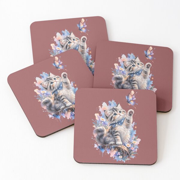 Item preview, Whimsical Fluffy Kitten and Butterfly Watercolor Art designed and sold by ShadowArtEG.