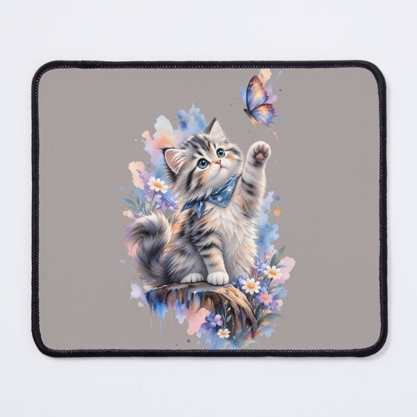 Item preview, Whimsical Fluffy Kitten and Butterfly Watercolor Art designed and sold by ShadowArtEG.