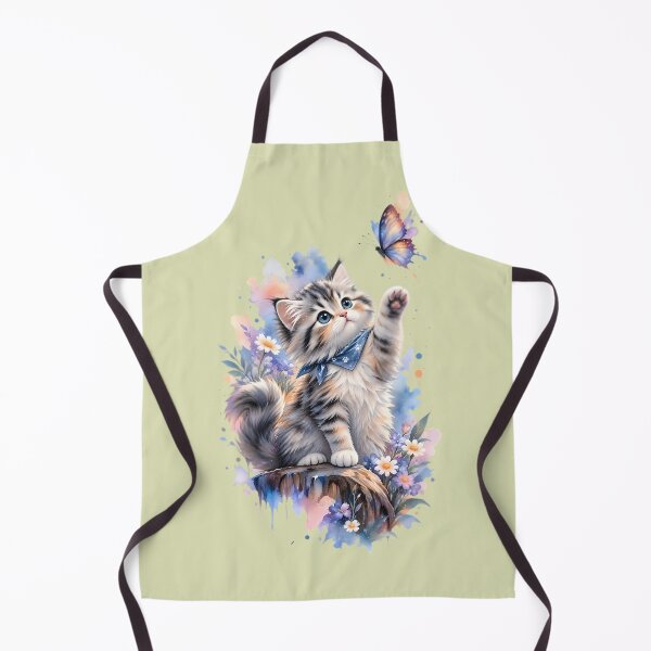 Item preview, Whimsical Fluffy Kitten and Butterfly Watercolor Art designed and sold by ShadowArtEG.