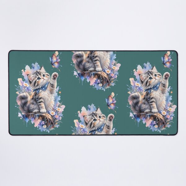 Item preview, Whimsical Fluffy Kitten and Butterfly Watercolor Art designed and sold by ShadowArtEG.