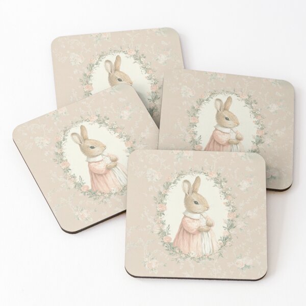 Item preview, Baby Rabbit in Pink Dress Floral Watercolor designed and sold by GoodOldPrints4.