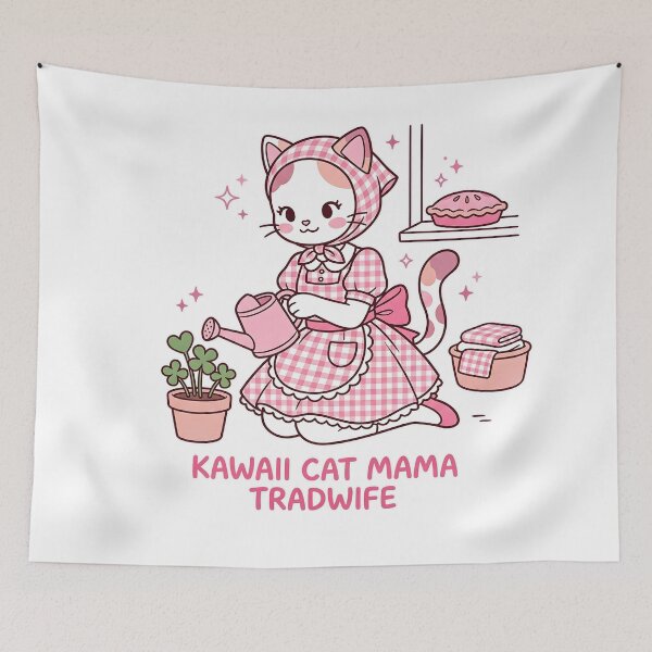 Item preview, Kawaii Hachi Cat Mama Tradwife: Pink Cottagecore Gardener designed and sold by CuteKats.