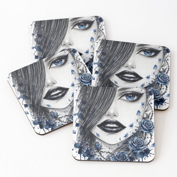 Item preview, Original Dark Sapphire Blue Rose Gothic Girl Art designed and sold by MAISON SYLVIE.