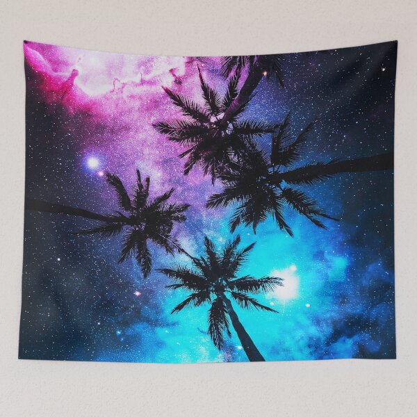 Item preview, Cosmic Palm Trees Under a Pink and Blue Milky Way designed and sold by Exodoi.