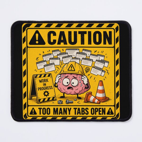 Item preview, Caution: Too Many Tabs Open | Funny Brain Buffering Sticker & T-Shirt designed and sold by FuzzDrive.