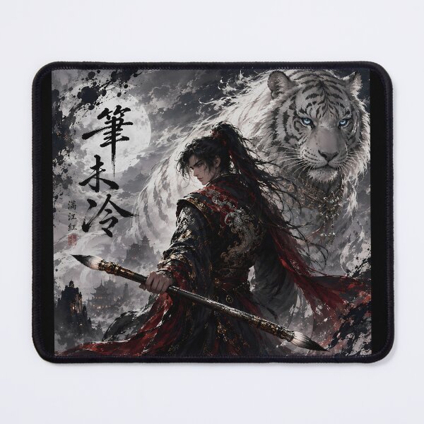 Item preview, White Tiger Wuxia Warrior – Chinese Ink Fantasy Art | The Brush Is Still Warm designed and sold by ManJiangHong.