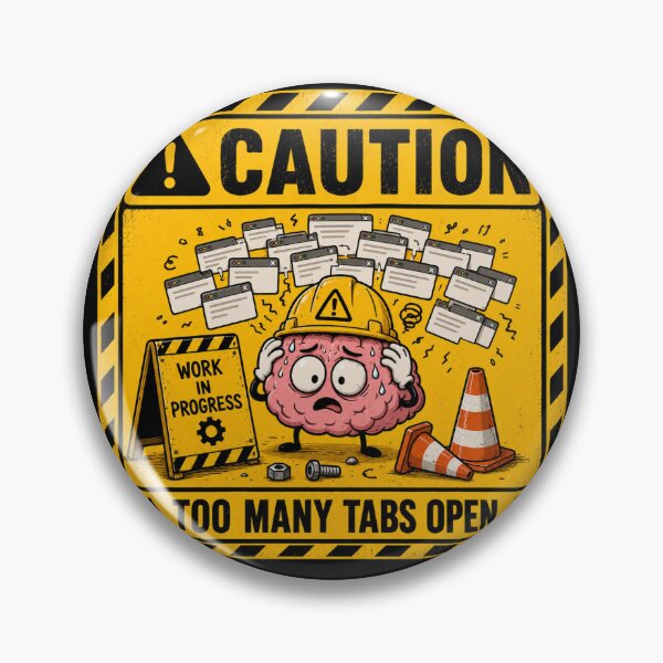 Item preview, Caution: Too Many Tabs Open | Funny Brain Buffering Sticker & T-Shirt designed and sold by FuzzDrive.
