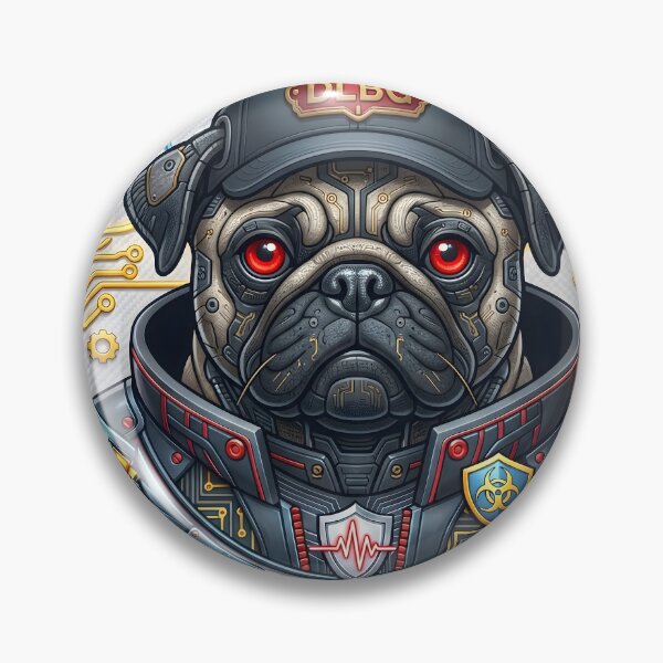 Item preview, Cyberpunk Pug Badge – Techno Beast by DLBG designed and sold by DLBG-STORE.