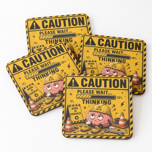 Item preview, Caution: Please Wait... Thinking | Funny Brain Loading Sticker & T-Shirt designed and sold by FuzzDrive.