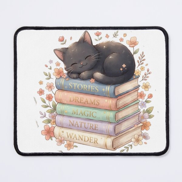Item preview, Black Cat Sleeping on Books Sticker, Spring Flowers, Waterproof Vinyl, Book Lovers Gifts, Kindle Stickers, Reading Stickers, Cat lovers designed and sold by wilyaneshop.
