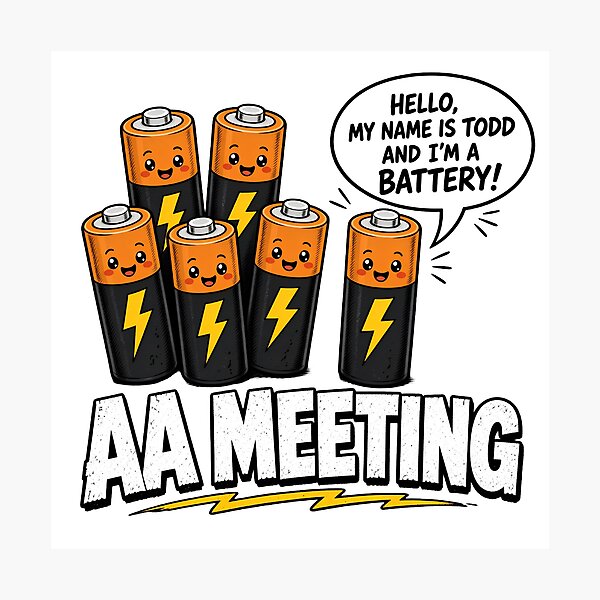Item preview, Funny AA Meeting Cartoon Battery Pun Design designed and sold by TshirtsOnline-.