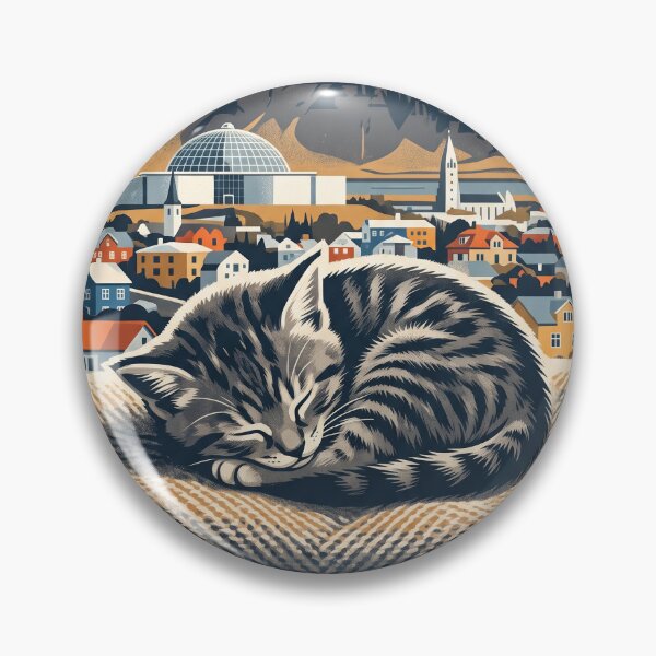Item preview, REYKJAVÍK Vintage Travel Illustration - Striped Feline Resting in a Woven Blanket designed and sold by ZUMERI.