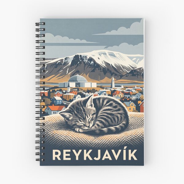 Item preview, REYKJAVÍK Vintage Travel Illustration - Striped Feline Resting in a Woven Blanket designed and sold by ZUMERI.