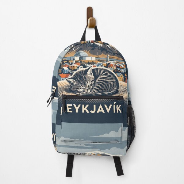 Item preview, REYKJAVÍK Vintage Travel Illustration - Striped Feline Resting in a Woven Blanket designed and sold by ZUMERI.