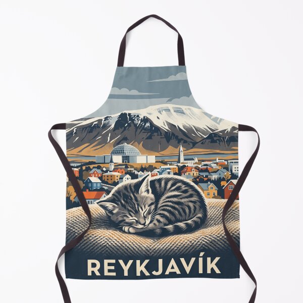 Item preview, REYKJAVÍK Vintage Travel Illustration - Striped Feline Resting in a Woven Blanket designed and sold by ZUMERI.
