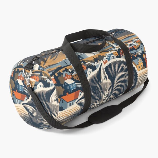 Item preview, REYKJAVÍK Vintage Travel Illustration - Striped Feline Resting in a Woven Blanket designed and sold by ZUMERI.