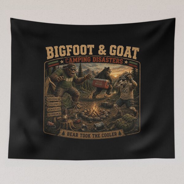 Item preview, Bigfoot And Goat Bear Took The Cooler Funny Camping Disaster designed and sold by NicheBloom.