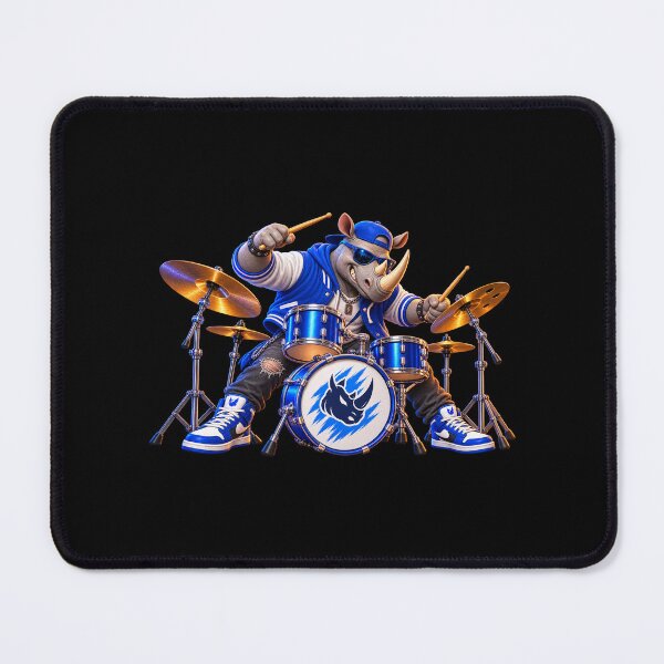 Item preview, Rhino Drummer, Cool Rhinoceros Playing Drums, Rock Music Cartoon designed and sold by Mono.fi Studios.