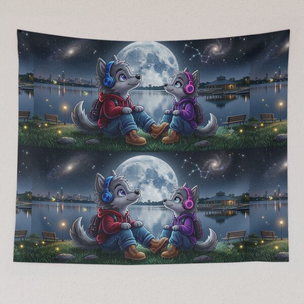 Item preview, Cute Anime Wolves Night Stargazing designed and sold by DWolf04.