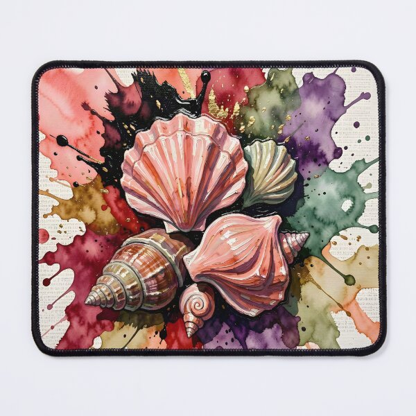 Item preview, Abstract Watercolor Sea Shells on Newspaper Background designed and sold by Serene Strokes Art.