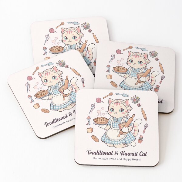 Item preview, Traditional & Kawaii Cat: Homemade Bread and Happy Hearts designed and sold by CuteKats.