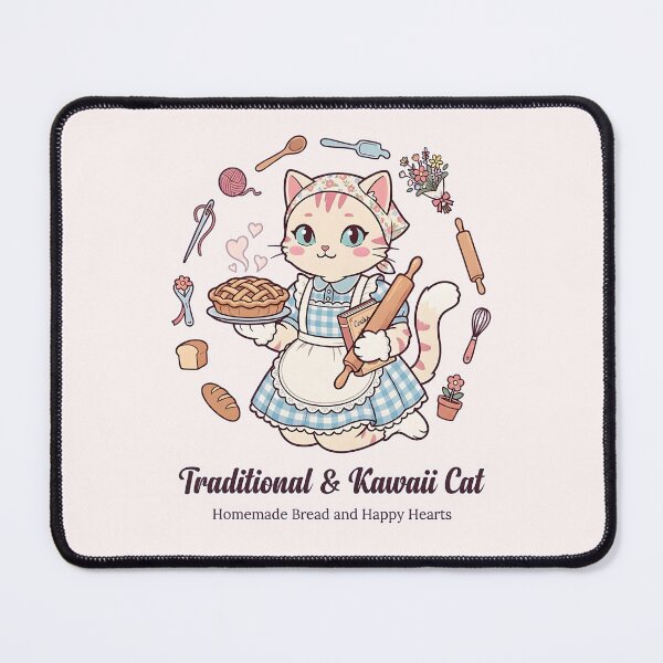 Item preview, Traditional & Kawaii Cat: Homemade Bread and Happy Hearts designed and sold by CuteKats.