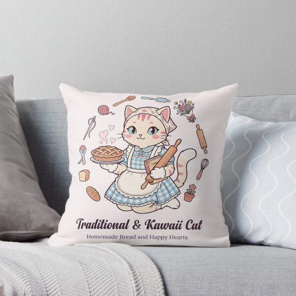Item preview, Traditional & Kawaii Cat: Homemade Bread and Happy Hearts designed and sold by CuteKats.