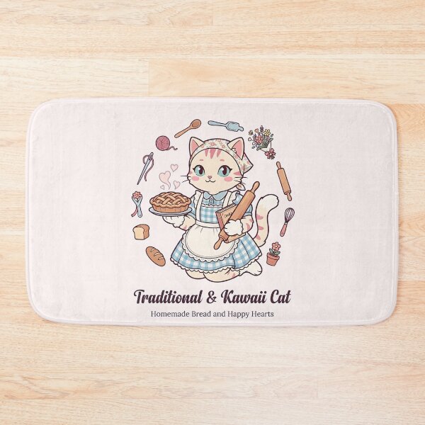 Item preview, Traditional & Kawaii Cat: Homemade Bread and Happy Hearts designed and sold by CuteKats.