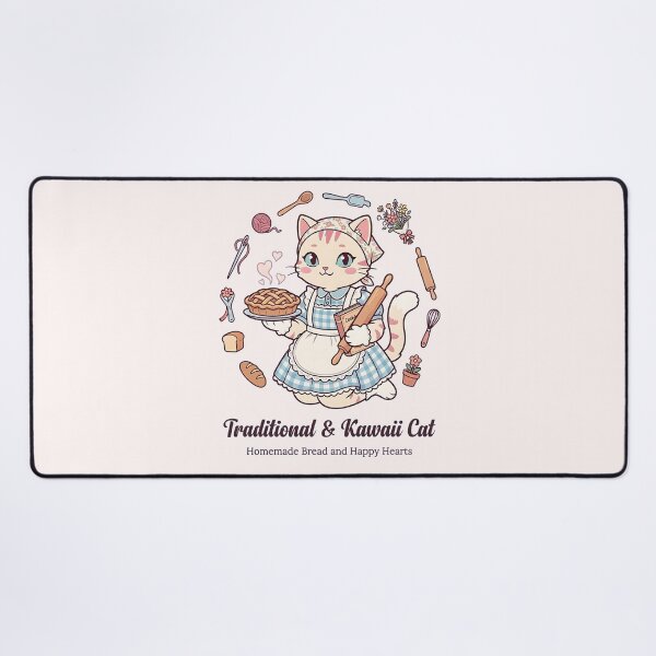 Item preview, Traditional & Kawaii Cat: Homemade Bread and Happy Hearts designed and sold by CuteKats.