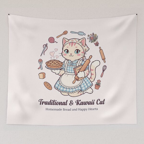 Item preview, Traditional & Kawaii Cat: Homemade Bread and Happy Hearts designed and sold by CuteKats.