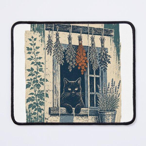 Item preview, Black Cat in the Cottage Window Witchy Halloween Aesthetic designed and sold by VisualArtsOasis.