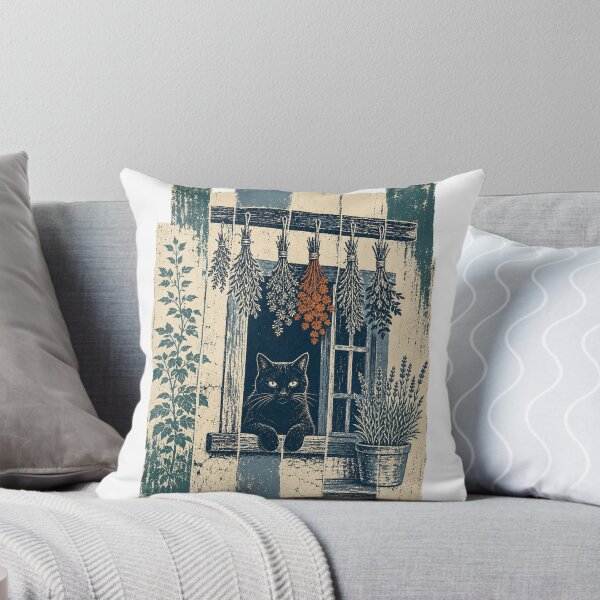 Item preview, Black Cat in the Cottage Window Witchy Halloween Aesthetic designed and sold by VisualArtsOasis.