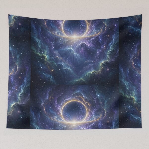 Item preview, The Infinite Threshold — Golden Celestial Portal in a Cosmic Nebula designed and sold by OandSDesigns23.