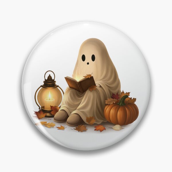 Item preview, Cozy Cute Ghost Reading a Book with Pumpkin and Autumn Lantern Hand Drawn Illustration designed and sold by katemaxi.