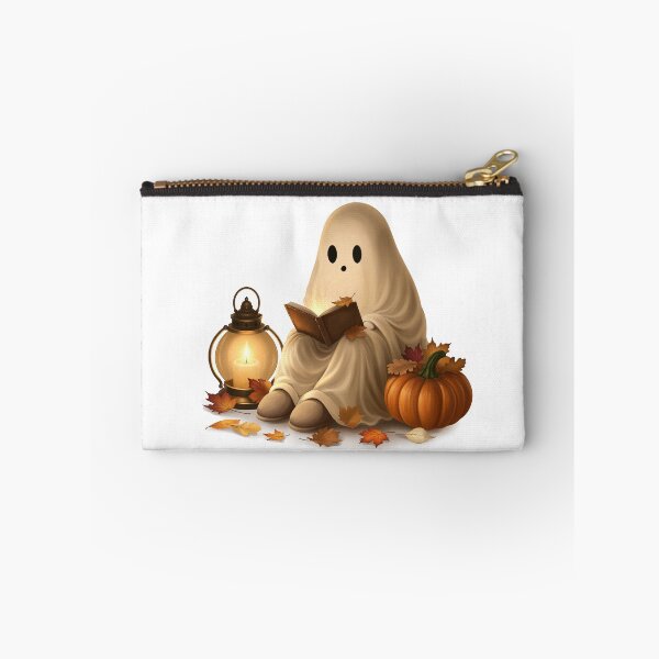 Item preview, Cozy Cute Ghost Reading a Book with Pumpkin and Autumn Lantern Hand Drawn Illustration designed and sold by katemaxi.