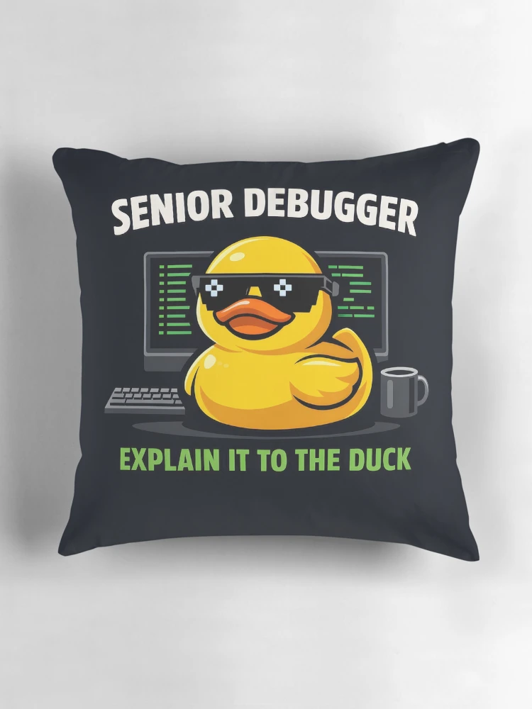 Thumbnail 3 of 4, Pillow, Rubber Duck Debugging Funny Programmer Developer Coder designed and sold by ThirdShiftLab.