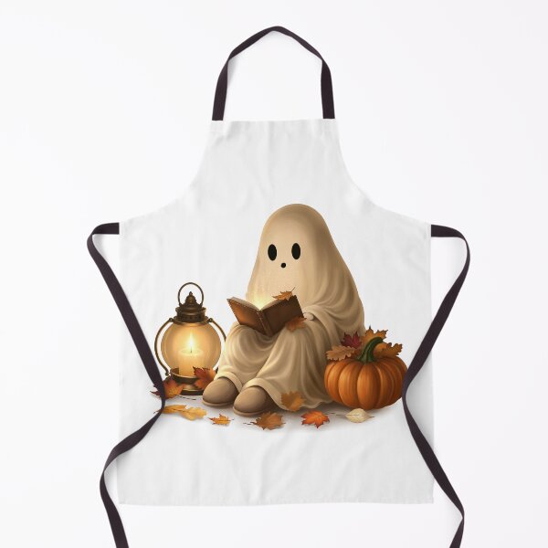 Item preview, Cozy Cute Ghost Reading a Book with Pumpkin and Autumn Lantern Hand Drawn Illustration designed and sold by katemaxi.